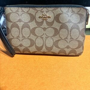 Coach Tan and Brown Signature Wristlet